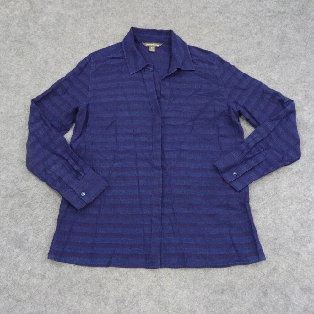 Tommy Bahama Shirt Womens Small S Blue Button Up Striped Comfort Casual